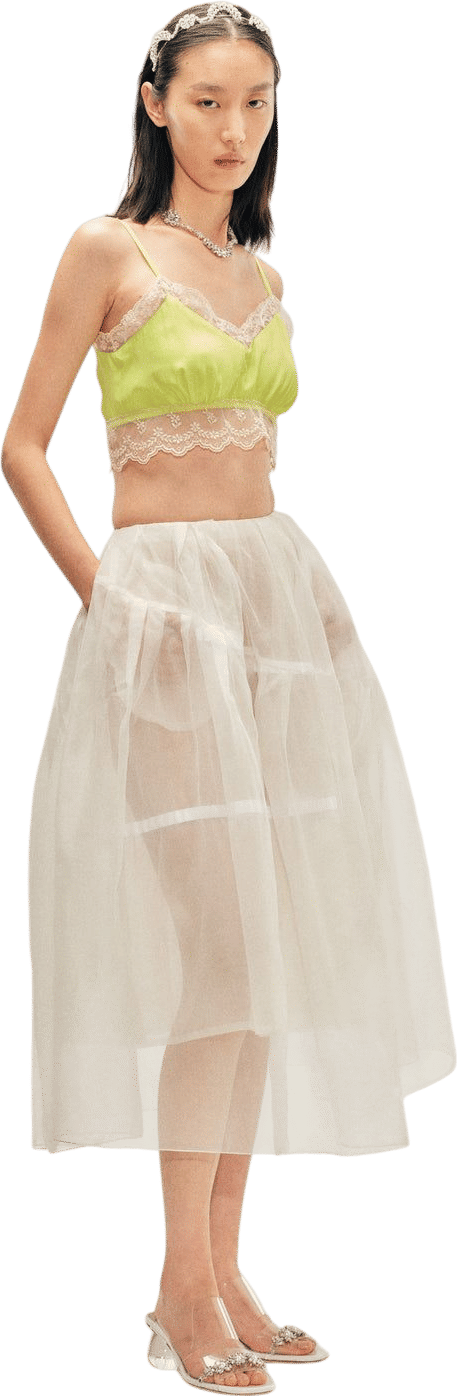 Sheer Overlay Long Flounce Skirt
