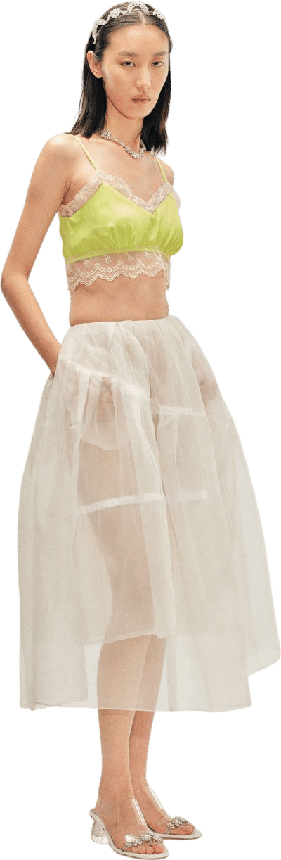 Sheer Overlay Long Flounce Skirt
