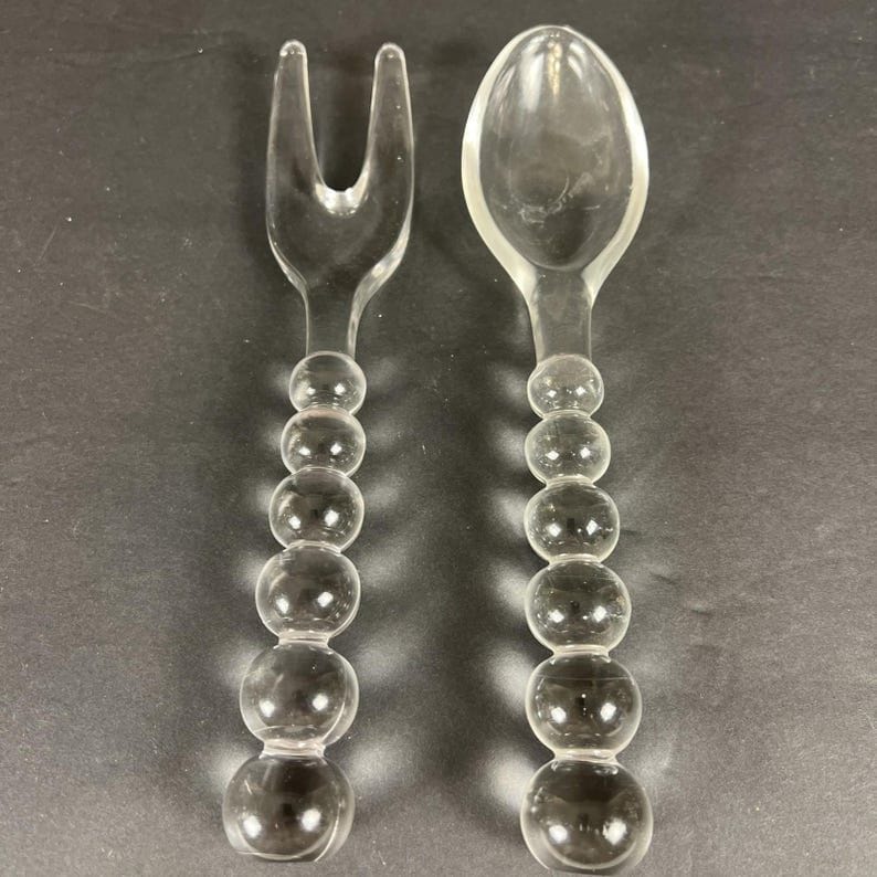 Imperial glass candlewick clear salad fork & spoon servers vintage mid century