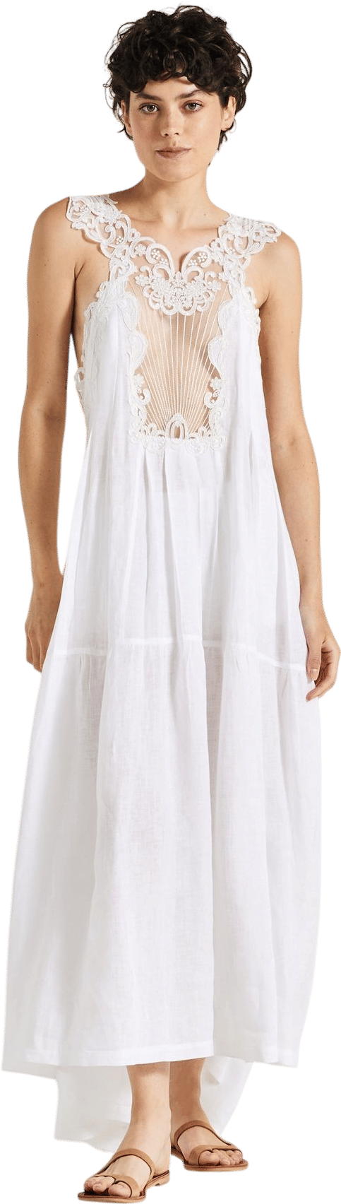 Maurizio Mykonos Linen Long Dress With Lace
