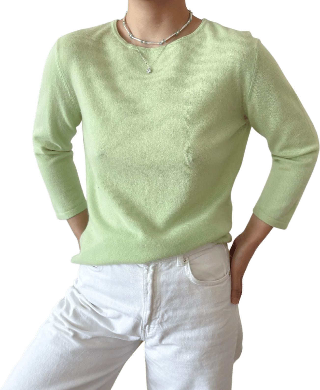 vintage cashmere sweater 90s cable ribbed knit minimalist cashmere crew neck long sleeve capsule wardrobe cozy cashmere green Y2K size M