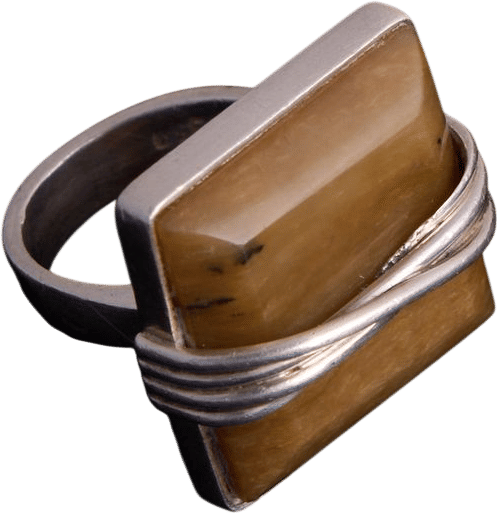 Sterling Silver Ring with Brown Large Square Stone | Khata Space