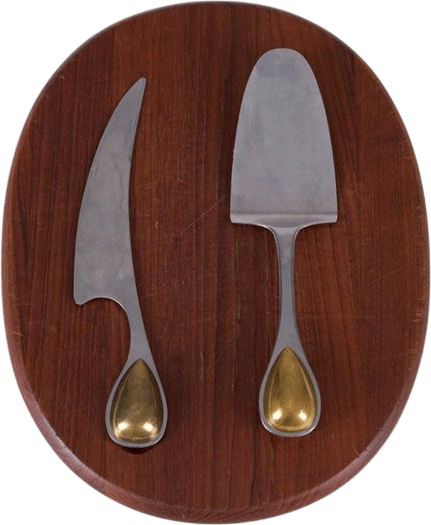 Vintage Vivianna Torun Bulow-hube for Dansk Cheese Knife, Cake Server, Teak Board