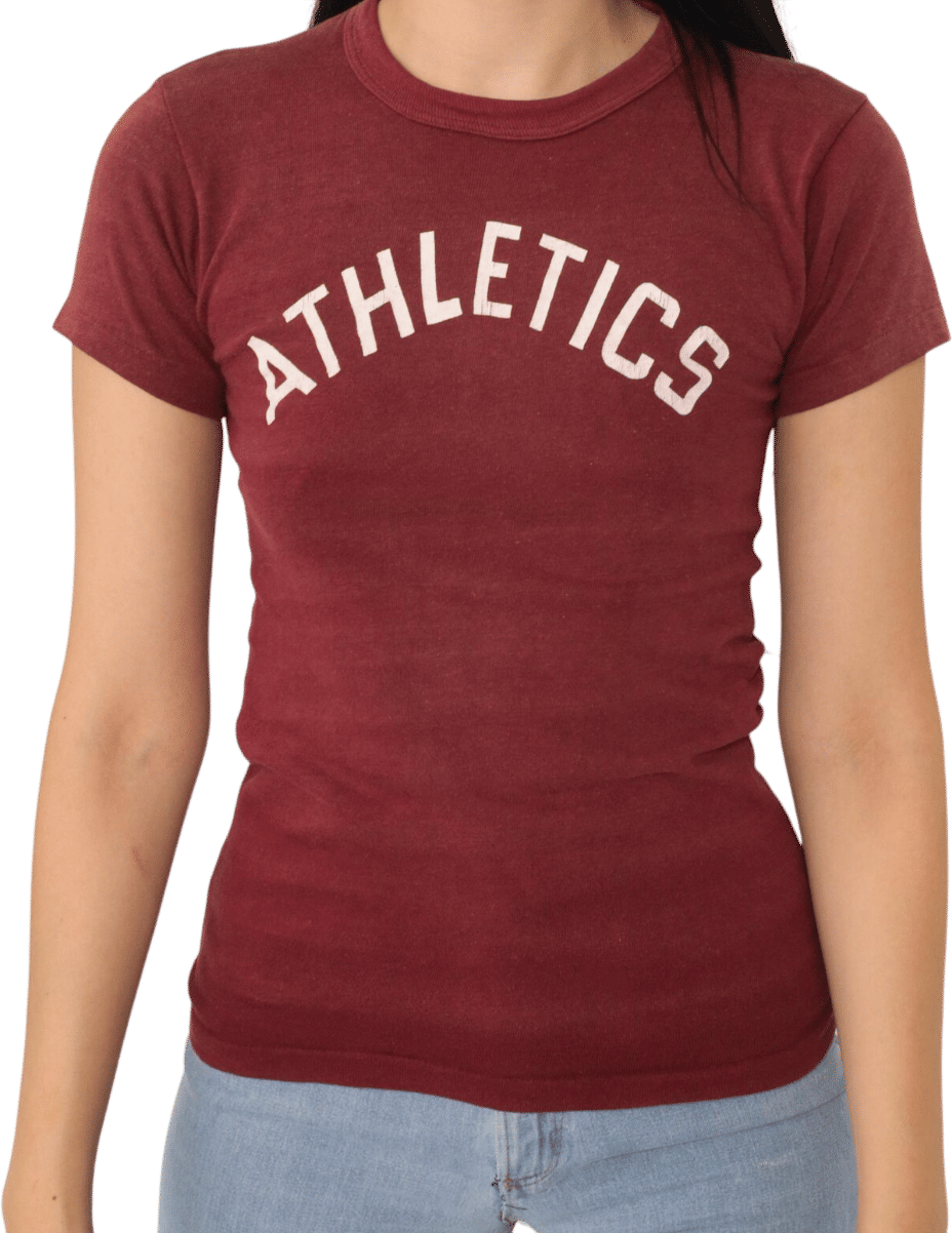 80s Russell Sports T-Shirt Burgundy Athletics Number 7 Tee Vintage 1980s Gym Shirt Single Stitch Extra Small xs Boy's 32-34