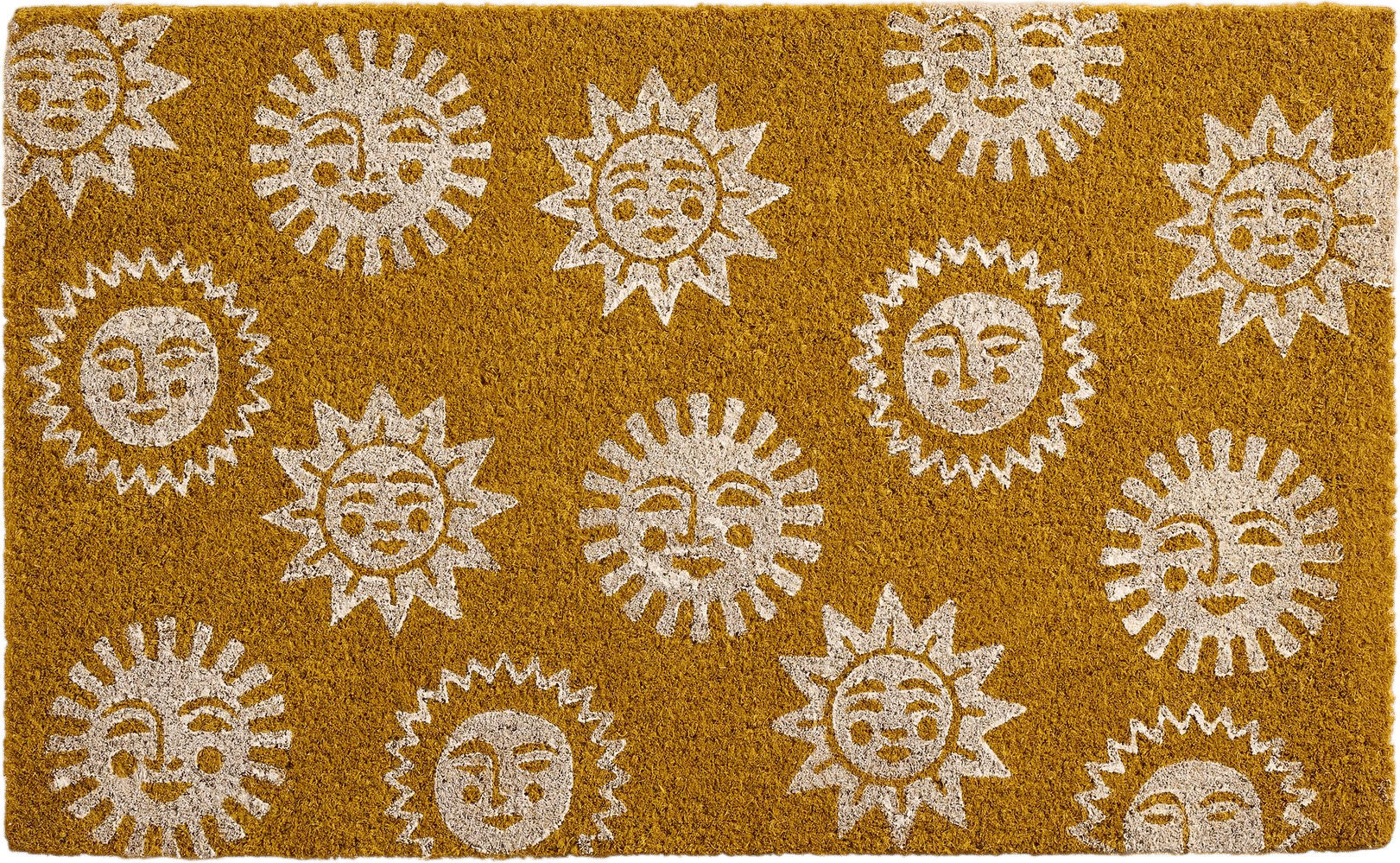 Golden Ochre and White Sun Faces Coir Doormat