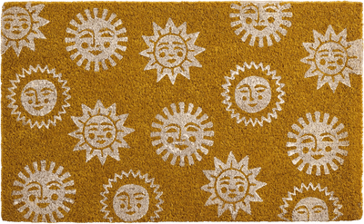 Golden Ochre and White Sun Faces Coir Doormat