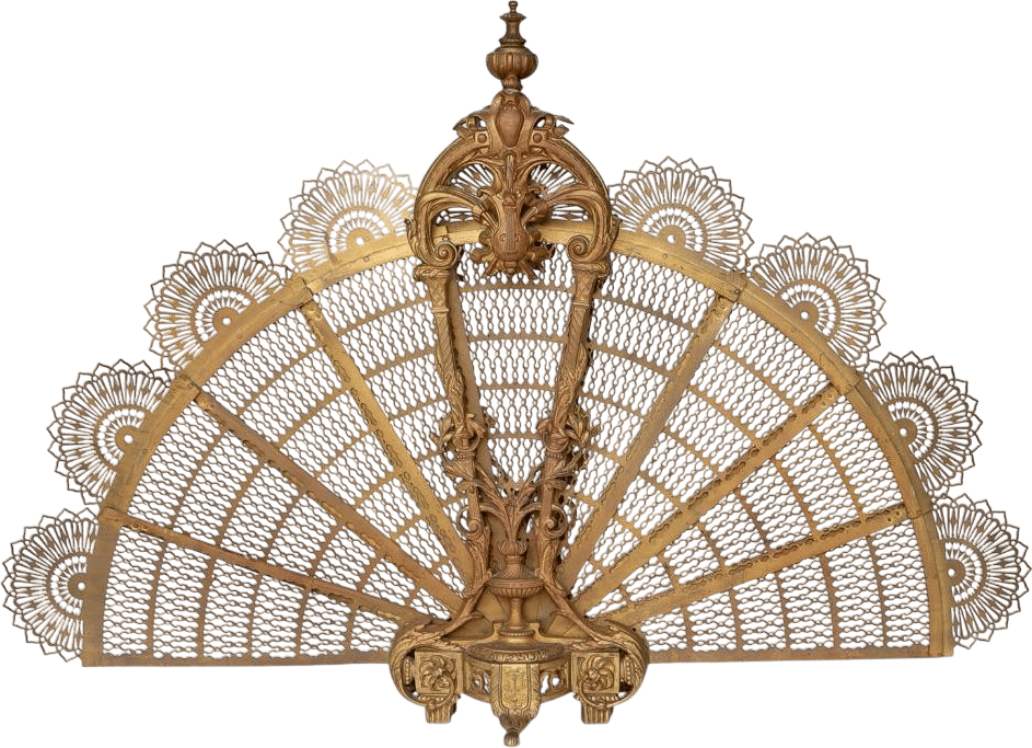Vintage Louis XV Style Fan Shape Brass Fire Screen