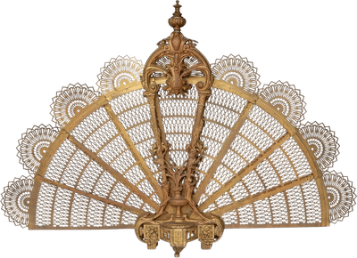 Vintage Louis XV Style Fan Shape Brass Fire Screen