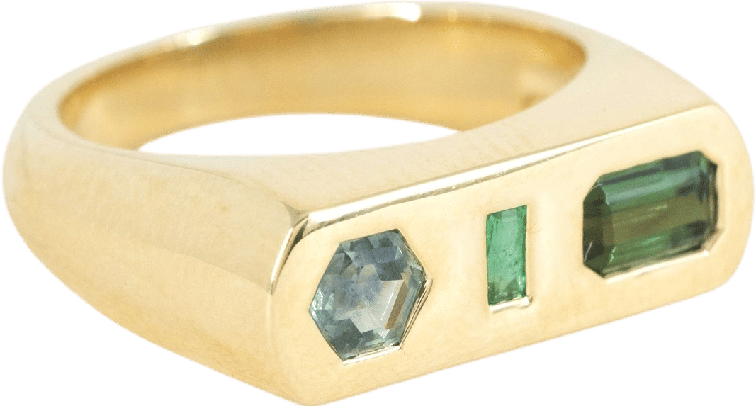Emerald, Montana Sapphire, and Tourmaline Ring by Spur Jewelry