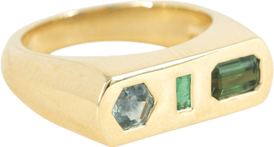 Emerald, Montana Sapphire, and Tourmaline Signet Ring