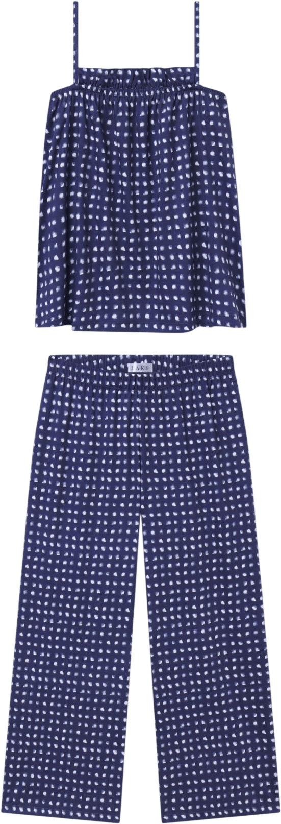 Pima Ruffle Pants Set in Blue Depths Brushed Check