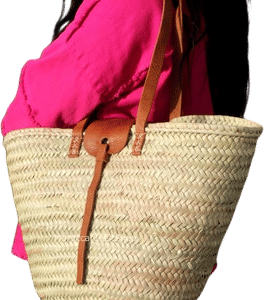 Handwoven Moroccan Straw Bag with Leather Handles