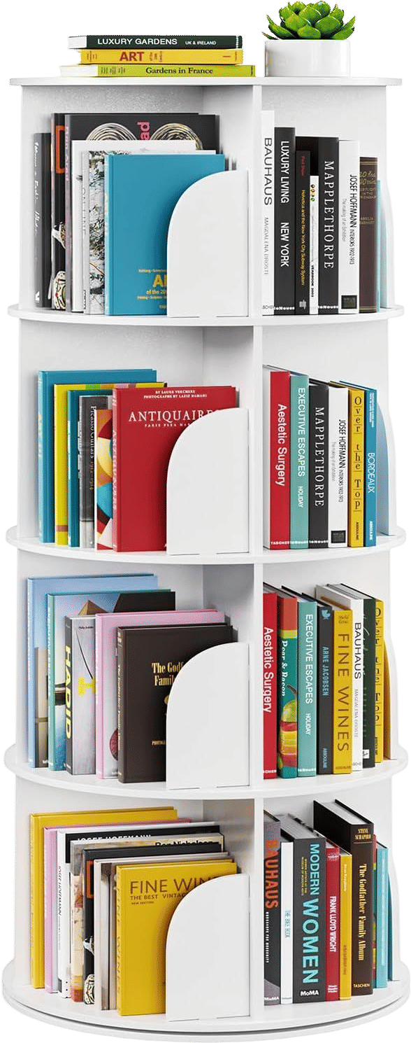 SpaceAid 4 Tier Rotating Bookshelf Tower White