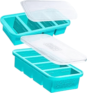 Souper Cubes 1 Cup Silicone Freezer Molds with Lids - Soup Cubes with Steel Reinforced Rim - Perfect for Freezing Broth, Rice, Individual Portions, Meal Prepping and More - Aqua - 2-Pack