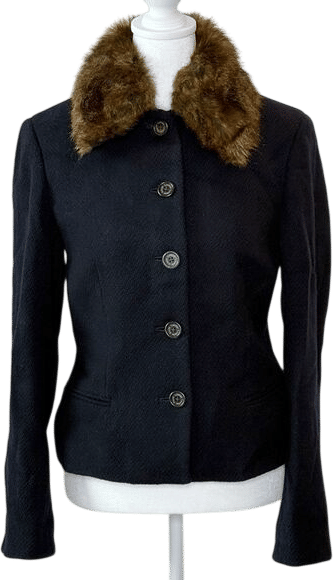 Vintage Navy Wool Jacket with Detachable Fur Collar