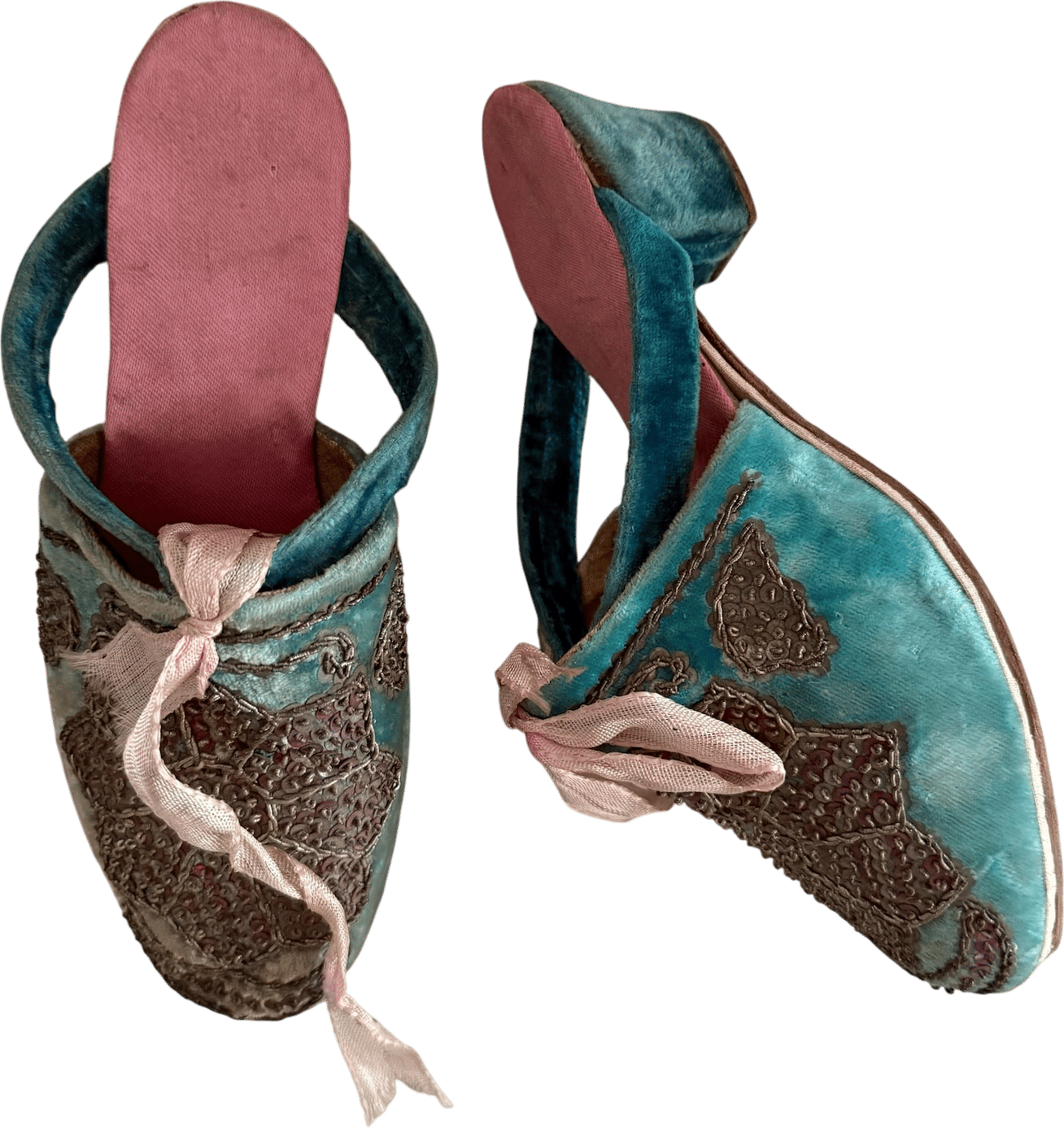 1800s Antique French Velvet Mules