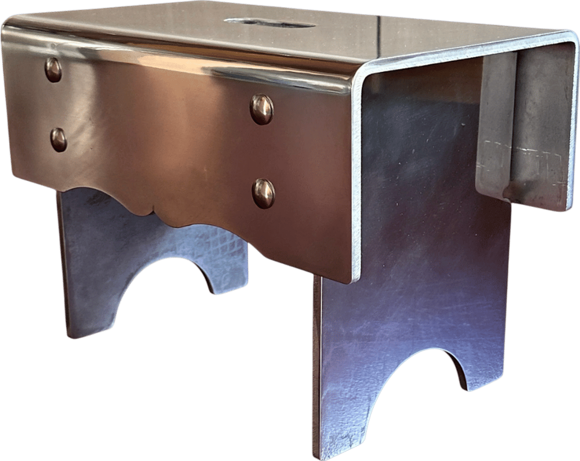 "Alumoge" milk stool in aluminum by Anna Levander