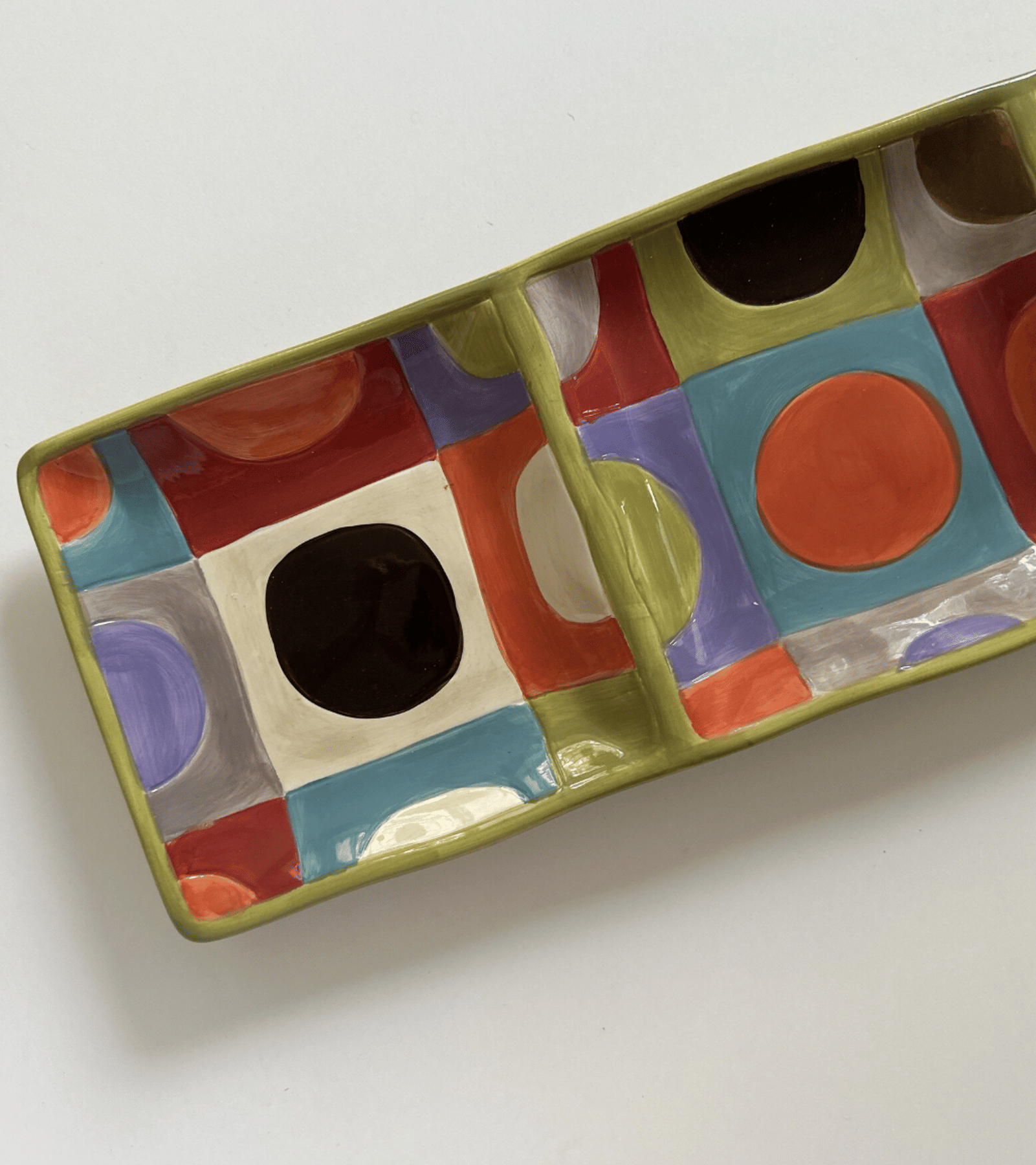 90s Geometric Ceramic Divided Tray