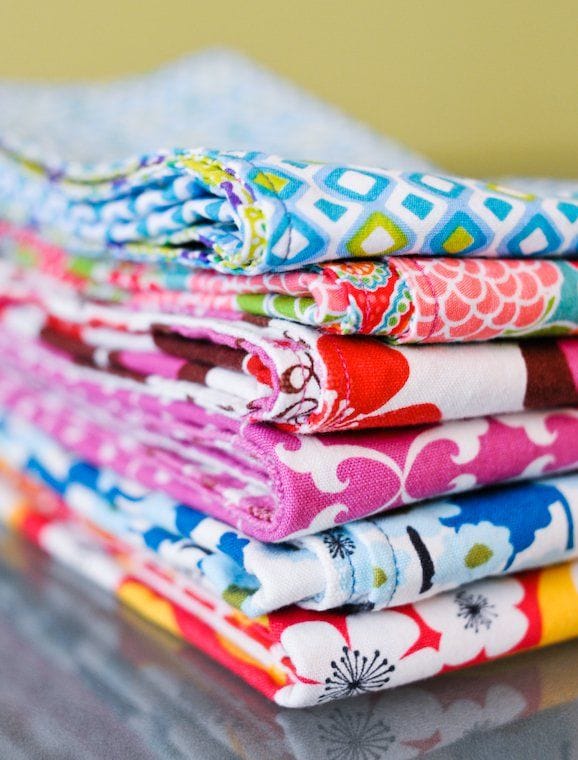 Large stack of cloth napkins