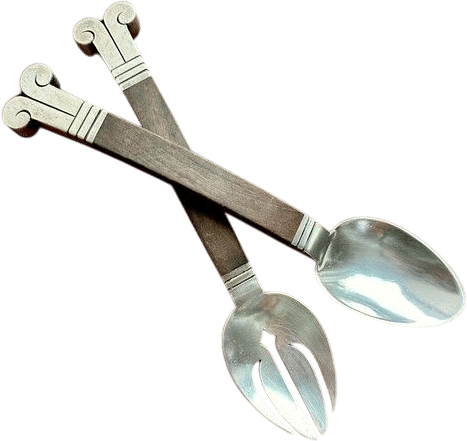 Hector Aguilar Aztec Sterling Silver Rosewood Fork Spoon Flatware Serving Set