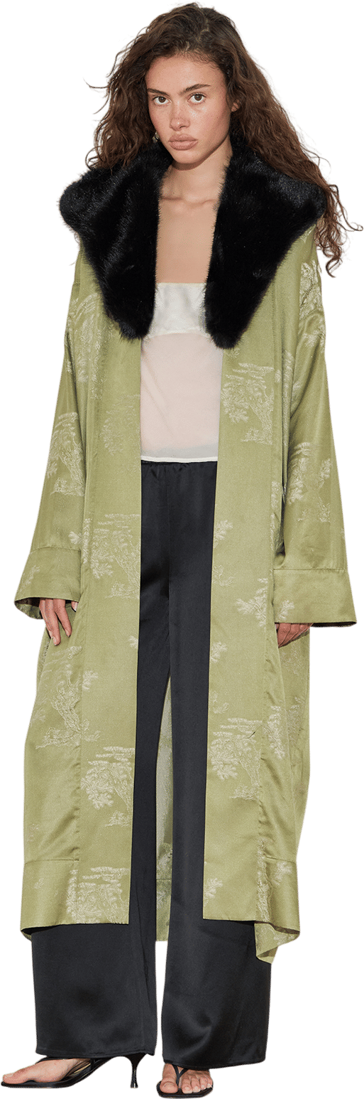 Fur Trimmed Kimono Duster