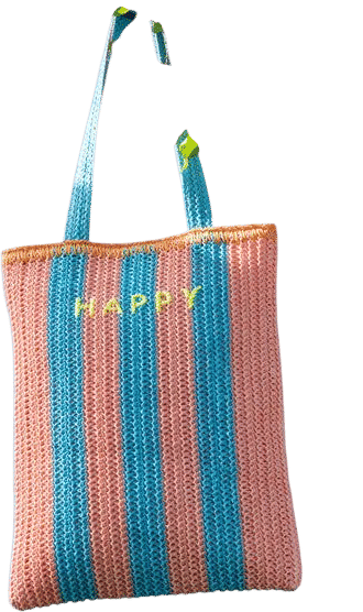 Striped Raffia Happy Tote Bag