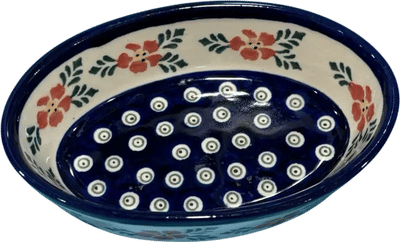 Polish Pottery Blue and Red Floral Soap Dish