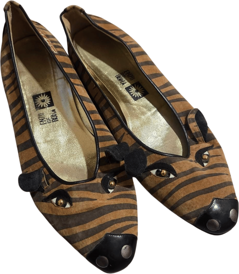 Vintage Striped Animal Face Ballet Flats