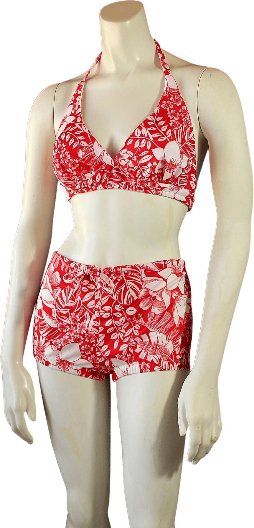 70s Red Hibiscus Print Bikini