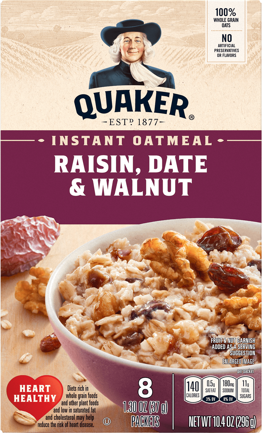 Raisin date and walnut Quaker Oats for camping breakfasts