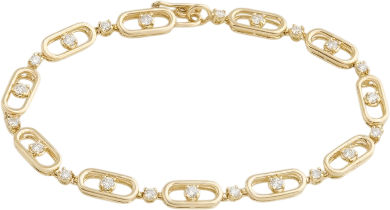 18K Yellow Gold Diamond Oval and Round Link Bracelet