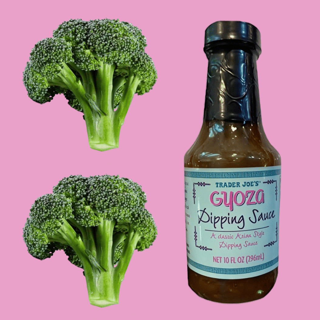 Roasted frozen broccoli + dip it in gyoza sauce