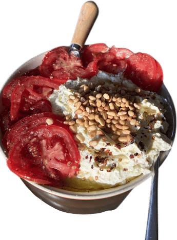 whipped feta with tomatoes and pita