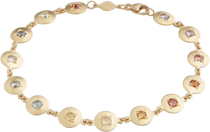 18K Yellow Gold Multi Color Rose Cut Sapphire Disc Bracelet