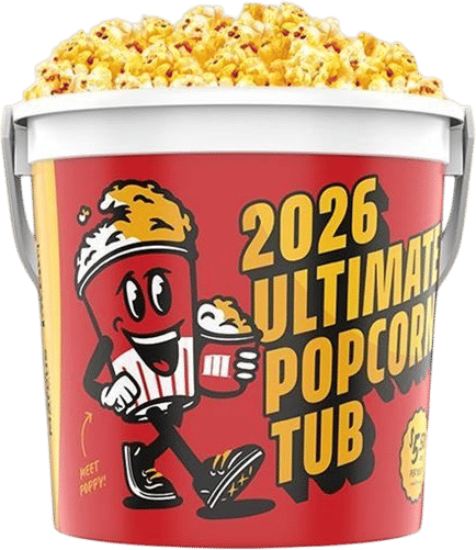 going to the movies solo with your cozy movie blanket & refillable popcorn bucket
