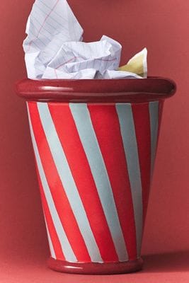 Ceramic Striped Waste Basket