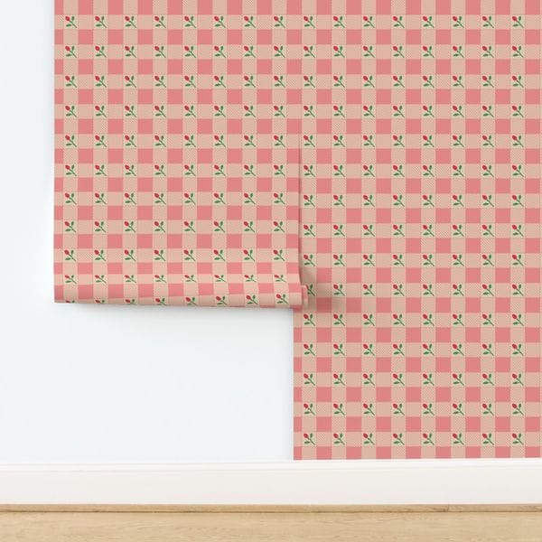Wallpaper in Gingham Rosebud