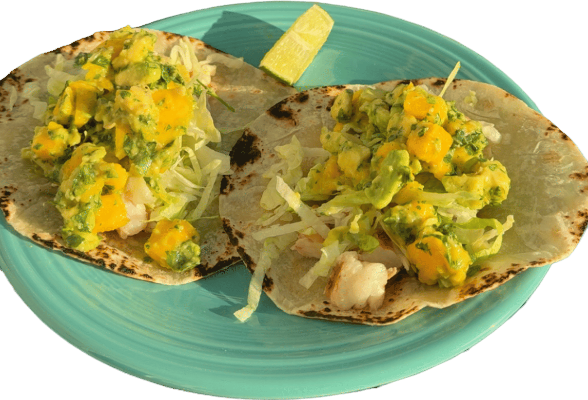 Grilled shrimp tacos with mango avocado salsa (my recipe)