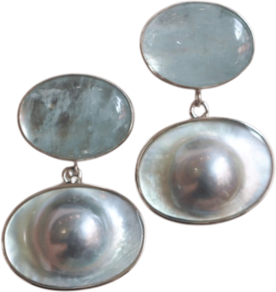 Morganite and Mabe Pearl Drop Earrings - Sterling Silver Aquamarine