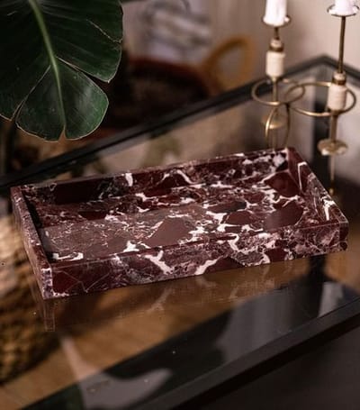 Natural Red and White Marble Tray