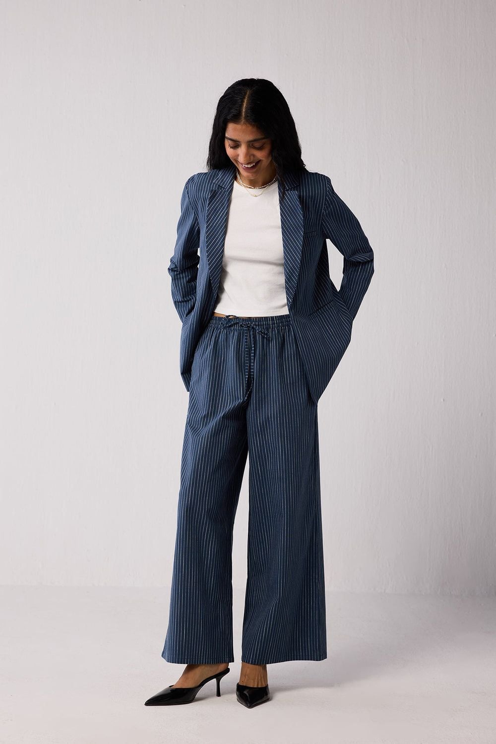 Reistor Wide Leg Pants in Blue with White Stripe