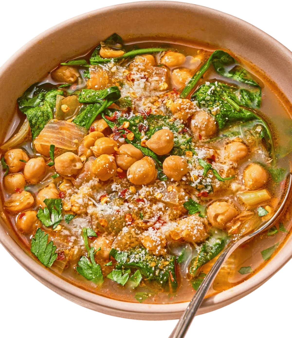 Garlic Chickpea Spinach Soup with Lemon and Pecorino