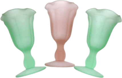 Sundae Cups Indiana Frosted Set of (3) 1 pink 2 green Dessert Cups Vintage Shabby Chic