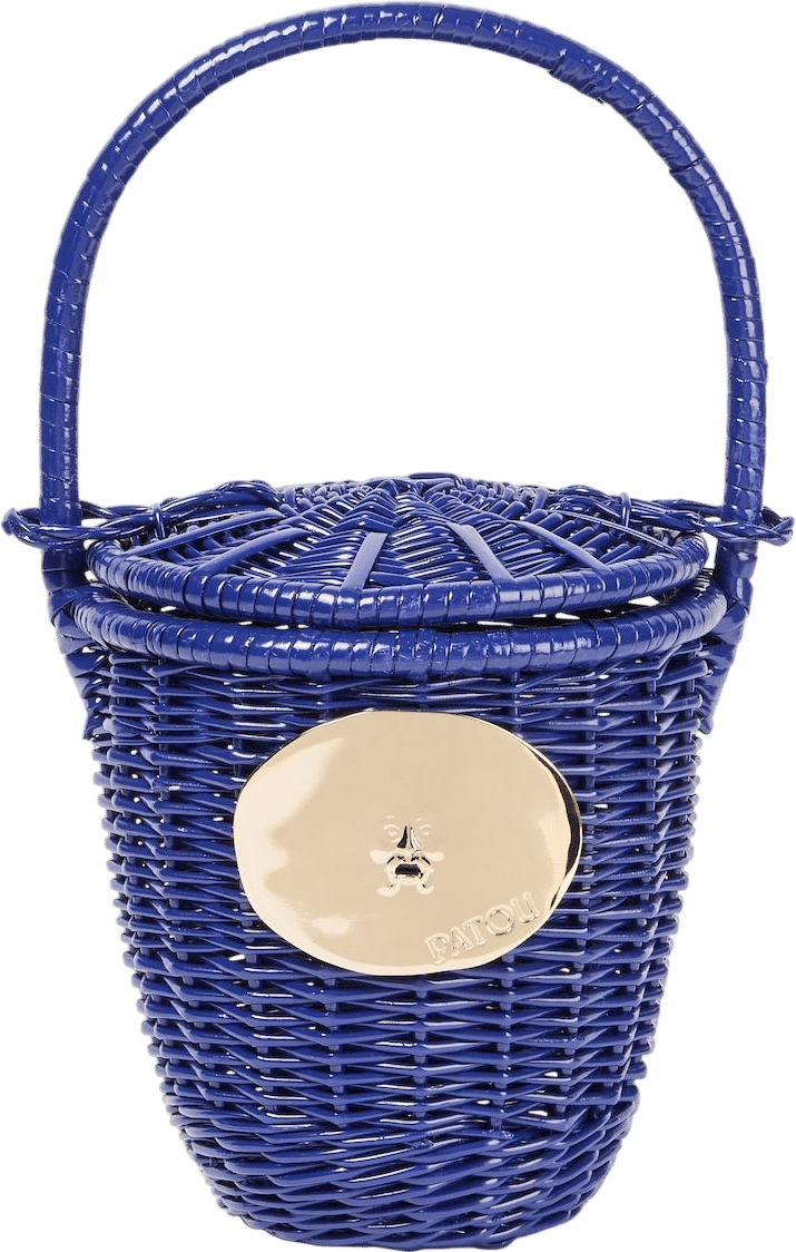 Patou Iconic Embellished Wicker Bucket Bag (Navy)