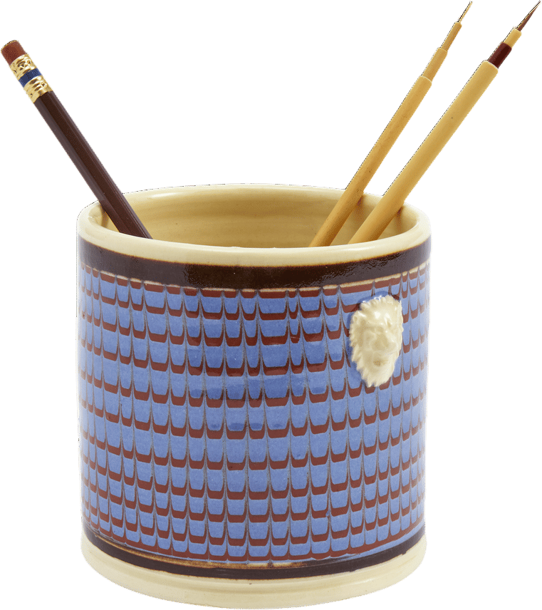Blue & Red Mochaware Ceramic Pen Pot, 'Comb'