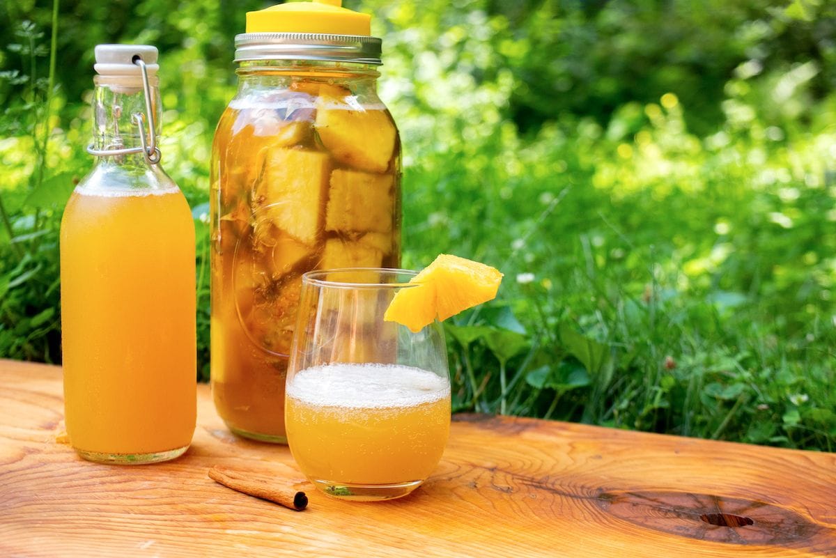 Homemade Tepache (fermented pineapple beverage)