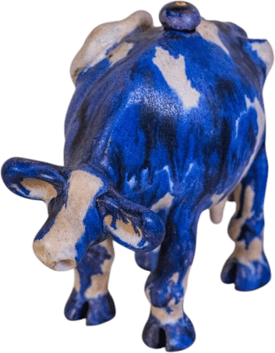 Dwight Davidson Blue & Grey Cow Oil Lamp Figurine