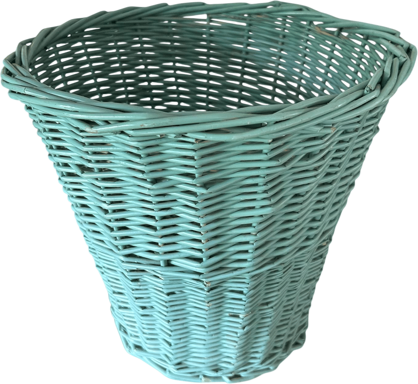 Vintage Turquoise Wicker Waste Basket