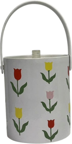 Vintage Retro Ice Bucket With Lid Spring Tulip Flower Plastic Vinyl