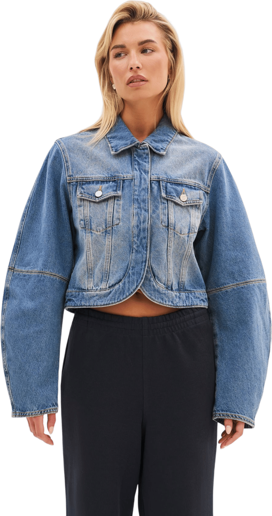 Maebe Barrel Sleeve Denim Jacket - Mid Blue